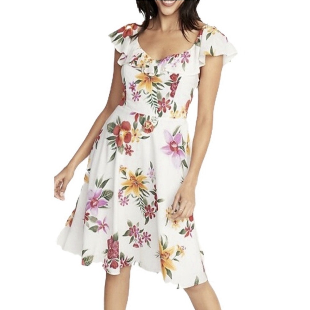 Old Navy Sundress Tropical Floral Flutter Dress Cotton Stretch Lined Sz. Medium